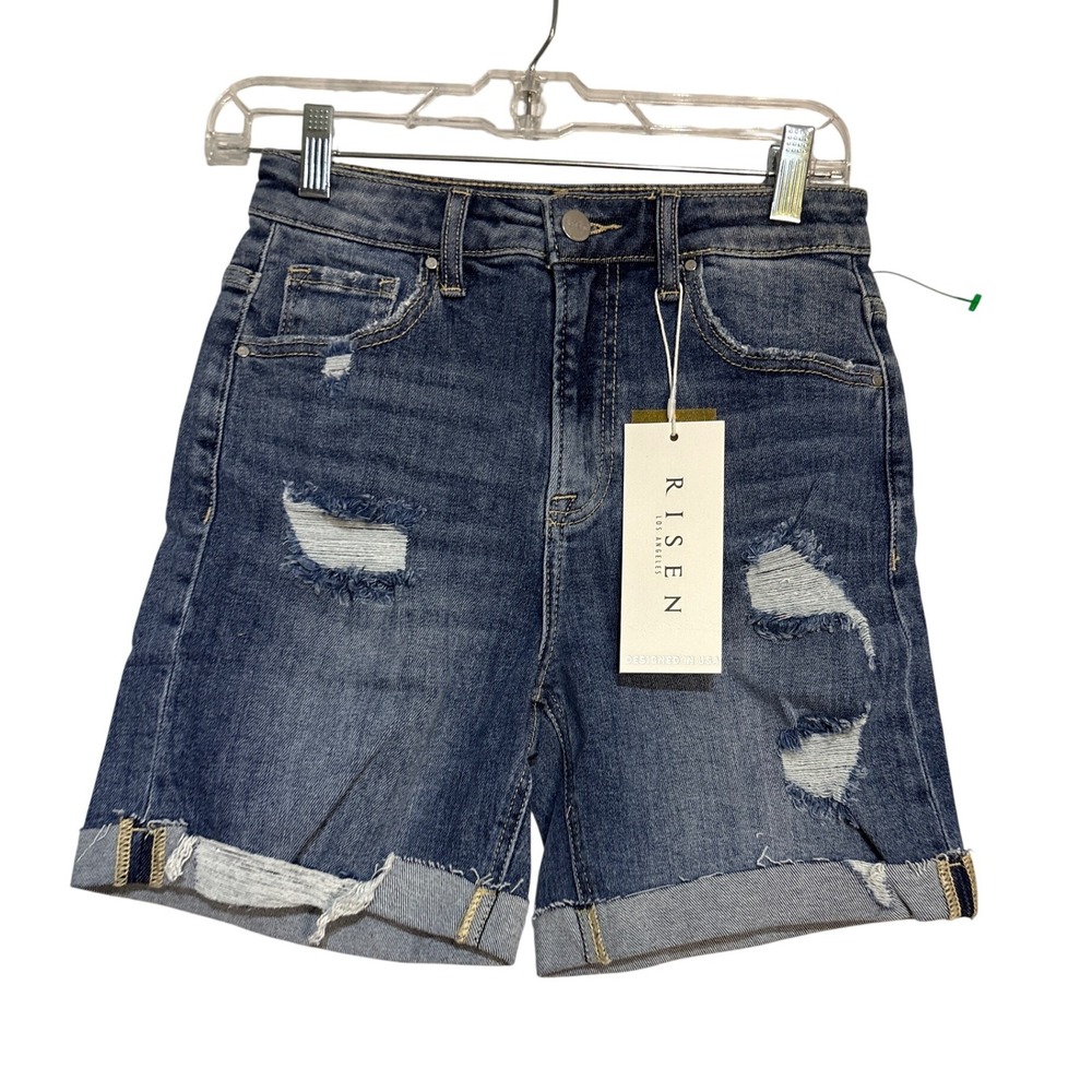 Risen Los Angeles Denim Shorts Women's Distressed Cuffed Medium Wash Size S‎